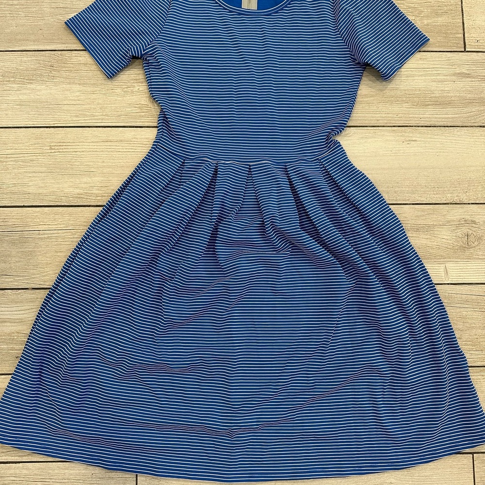 Lularoe Amelia dress size medium blue and white striped